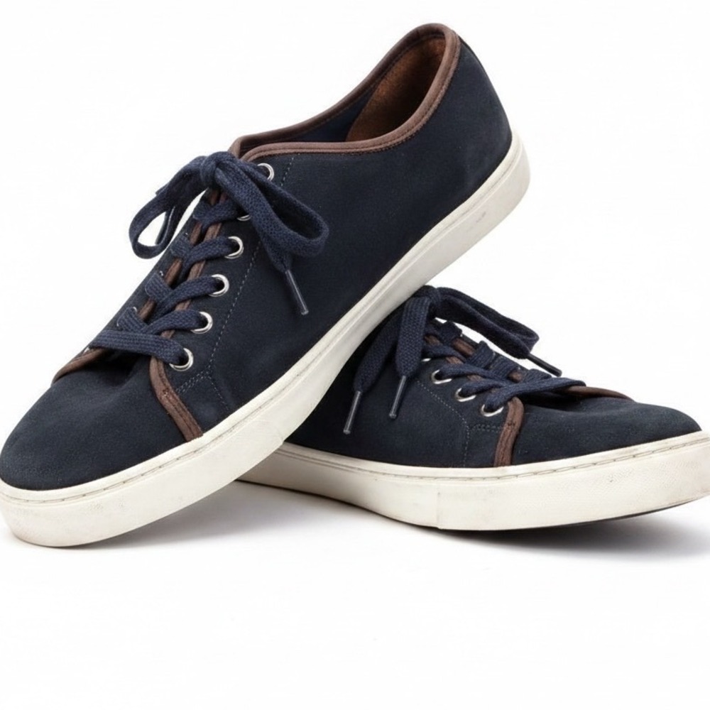 Peter Millar Mens Navy Blue Suede Leather Trim Low Top Sneakers Size 8.5M